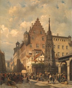 The Beautiful Fountain in Nuremberg by Cornelis Springer