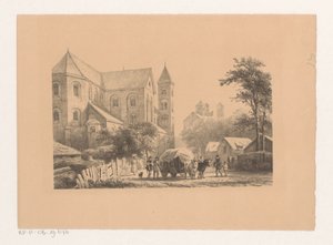 Cattle with Wagon in Front of Eleventh-Century Church by Cornelis Springer