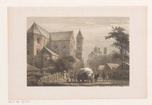 Cattle with Cart in Front of Eleventh-Century Church by Cornelis Springer