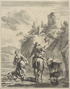 Shepherd and Shepherdess by a Fort (Rolling Landscapes) by Cornelis Visscher (II)