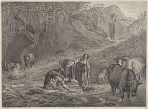 Washerwomen and a Shepherd by the Waterside by Cornelis Visscher (II)