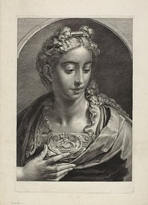 Athena, from Cabinet Reynst; Engravings of various images painted by famous artists by Cornelis Visscher