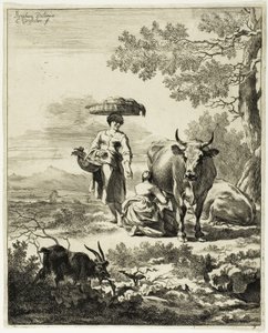 Woman Milking a Cow by Cornelis Visscher