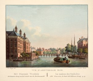 View of Amsterdam No.38. The Diaconie Orphanage, the Blaauw Bridge, and the end of the Pea Market, 1825