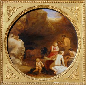Nymph and Satyr at the Entrance of a Cave by Cornelis van Poelenburgh or Poelenburch