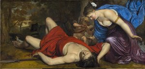 Venus and Cupid Mourning the Dead Adonis by Cornelius Holsteyn