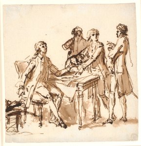 Four men around a table discussing a project by Cornelius Høyer