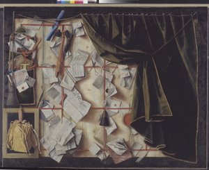 Trompe l'oeil with Studio Wall and Vanitas Still Life by Cornelius  Norbertus Gijsbrechts