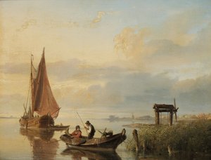 Fishing Vessels at Sunset by Cornelis Springer
