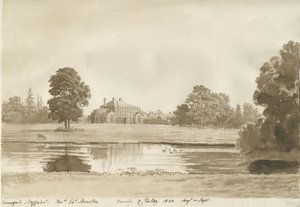 Somerford Hall: Sepia Drawing by Cornelius Varley