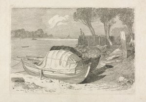 Two Beached Fishing Boats by Cornelius Varley