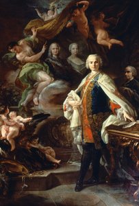 The Italian castrate Carlo Farinelli (Carlo Broschi, dit; 1705 - 1782), at the court of Philip II of Spain, wearing the white coat of the Order of Calatrava. Painting by Corrado Giaquinto (1703-1766), Civico Museo Bibliografico Musicale, Bologna. by Corrado Giaquinto