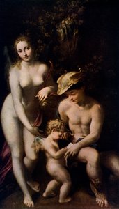 Venus with Mercury and Cupid The School of Love by Antonio da Correggio