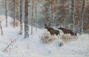 Winter Landscape with Mooses