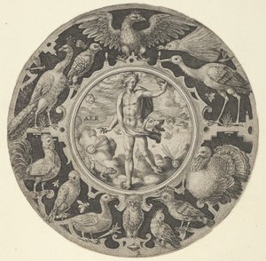 Aer in a Decorative Border with Birds, from a Series of Circular Designs with the F, 1590-1612