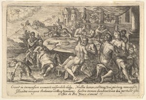 Mankind Surrendering to Lechery Before the Flood: Embracing Couples on Benches Around a Table