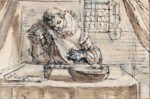 Youth tuning his instrument by Crispin I de Passe