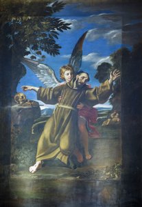 St Francis being held up by an angel whilst in ecstasy