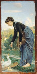Young Woman Feeding a Duck by Cristiano Banti