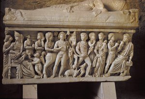 Hippolytus and Phaedra, detail from the side of a sarcophagus by Croatian School
