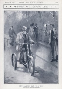 English Conservative politician and Prime Minister Lord Salisbury riding a tricycle by Cyrus Cuneo