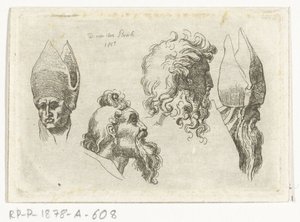Study Sheet with Four Heads, Two with a Mitre