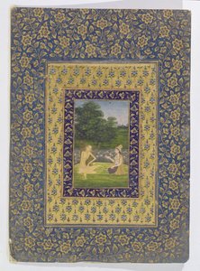 Layla Reading to Majnun, who sits under a tree by a lotus pool, Delhi, c.1720-40 by Dal Chand