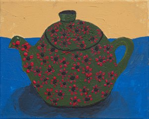 Green Floral Teapot Still Life