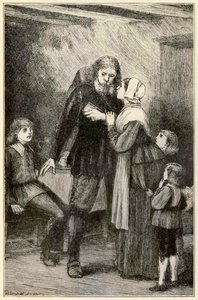Christian confides in his wife (from The Pilgrims Progress by John Bunyan, illustration by Thomas Dalziel) by Dalziel Brothers