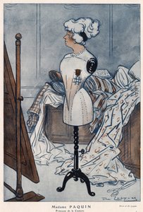 Madame Jeanne Paquin (1869-1936), French couturiere, represented with the cross of the Legion of Honour which she has just obtained - illustration by Daniel De Losques in Fantasio of 1913