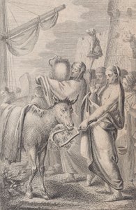 Figures at Right Near a Ship, Some Holding Up Animals Over Their Heads, a Horse at Left by Daniel Berger