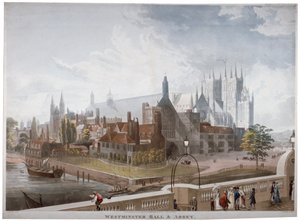 View of Westminster Hall and Abbey, from Westminster Bridge, London by Daniel Havell