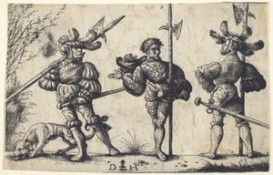 Three German Soldiers Armed with Halberds by Daniel Hopfer