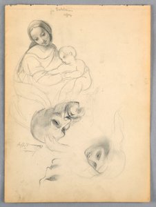 Madonna and Child, Sketches after Leonardo Da Vinci and Fra Bartolomeo of Works in the Uffizi, Florence