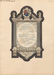 Memorial to Humphry Primat, Nathaniel and Ann Primat from Hampton Church by Daniel Lysons