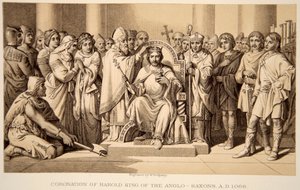 Coronation of Harold II in 1066, engraved by W. Ridgeway
