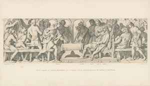 Harold Conqueror at Stamford, and Wounded, Sits at a Banquet in York. A Herald Announces the Landing of Duke William
