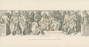 Harold, departing on a visit to William of Normandy, takes leave of Edward the Confessor