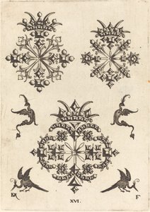 Three Brooches with Fantasy Birds at Left, Right, and Bottom