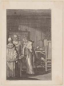 Bailiff Dorner receives a snuffbox with a salary supplement from the prince, plate 2 for the story “The Gifts” by Daniel Nikolaus Chodowiecki