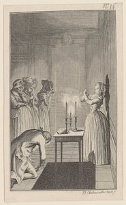 Clarisse Threatens to Stab Herself with a Knife to Protect Her Honor from Lovelace by Daniel Nikolaus Chodowiecki