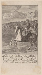 Prussian cavalry, twice repulsed in the Battle of Mollwitz, led by Frederick himself for the third time against the enemy by Daniel Nikolaus Chodowiecki