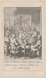 Charles V Invests Elector Maurice of Saxony, Plate 3 from the Series “Ancient, Medieval and Modern History” by Daniel Nikolaus Chodowiecki