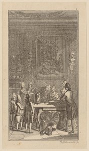 Teacher Conducting Experiments with an Air Pump on a Rabbit in a Room by Daniel Nikolaus Chodowiecki