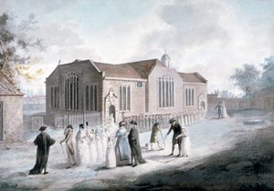 A procession of schoolchildren entering Broadway Chapel, Westminster, London