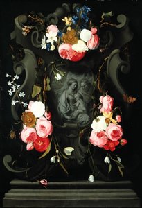 Flower Garland with the Holy Family by Daniel Seghers