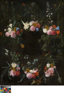 Sculpted cartouche adorned with flower garlands by Daniel Seghers