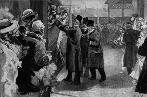 Louise Michel returned to France after her deportation for her participation in the Paris Commune. It was welcomed at Saint Lazare station by Henri Rochefort, Louis Blanc and George Clemenceau by Daniel Urrabieta Vierge