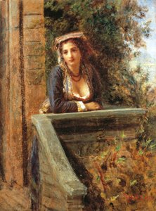 Young Girl at Window or Young Woman on Balcony by Danielle Ranzoni