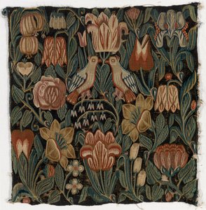 Tapestry Cushion Cover Depicting Two Birds Amidst Flowers, Made in Schleswig-Holstein, Denmark, c.1690 by Danish School
